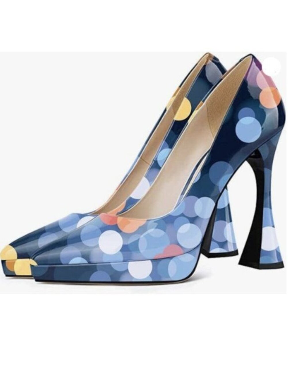 YDN Women Comfort Platform Pointed Toe Slip on Pumps Special Block High Heels